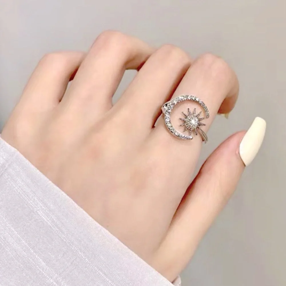 ❣️$25/3❣️ Rhinestones Moon N Star Ring - Picture 1 of 10